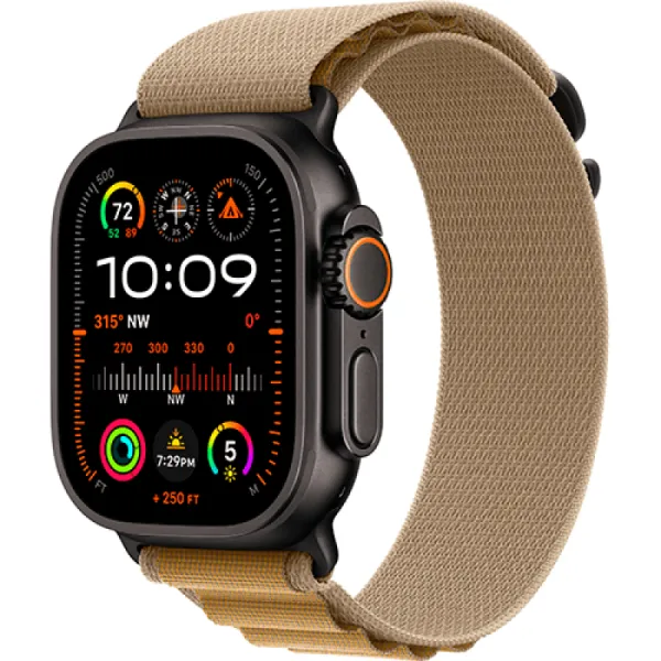 Apple Watch Series Ultra 2 49mm Black Titanium Case with Tan Alpine Loop S
